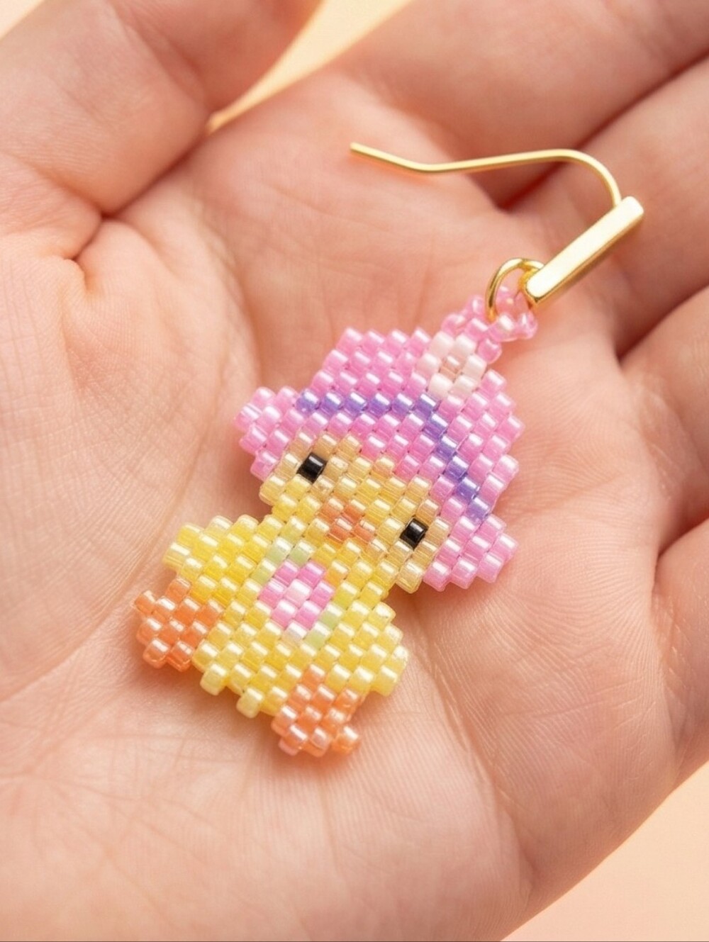 #481 HAND CRAFTED Earrings handcrafted handmade Seed Beads Chic Yellow Pink